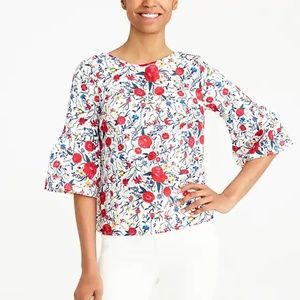 J. Crew Summer Top Floral Tie Bell Sleeve Top